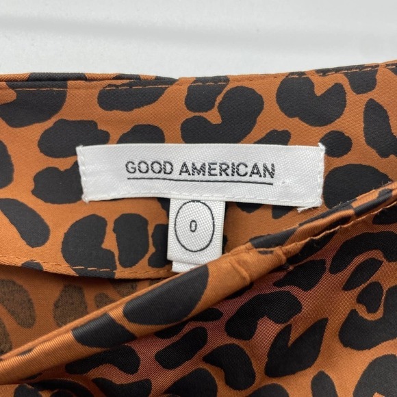 NWT GOOD AMERICAN Brown Black Leopard Print High Waist Sarong Mini Skirt Size 0 - Picture 7 of 8
